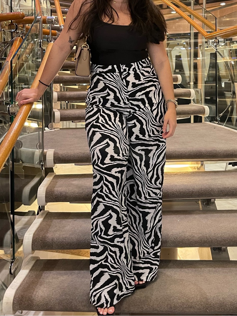 Wide-Leg Zebra Print Pants — Black & White